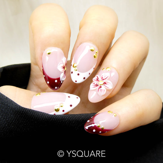 < Bohème à Pois > Y.Square Faux Ongles Fait Main Réutilisables