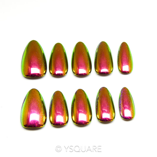 < Chrome Glow > Y.Square Faux Ongles Fait Main Réutilisables