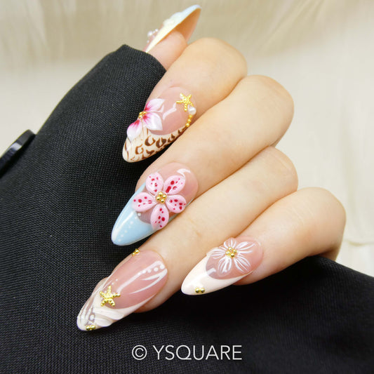 < Hibiscus > Y.Square Faux Ongles Fait Main Réutilisables