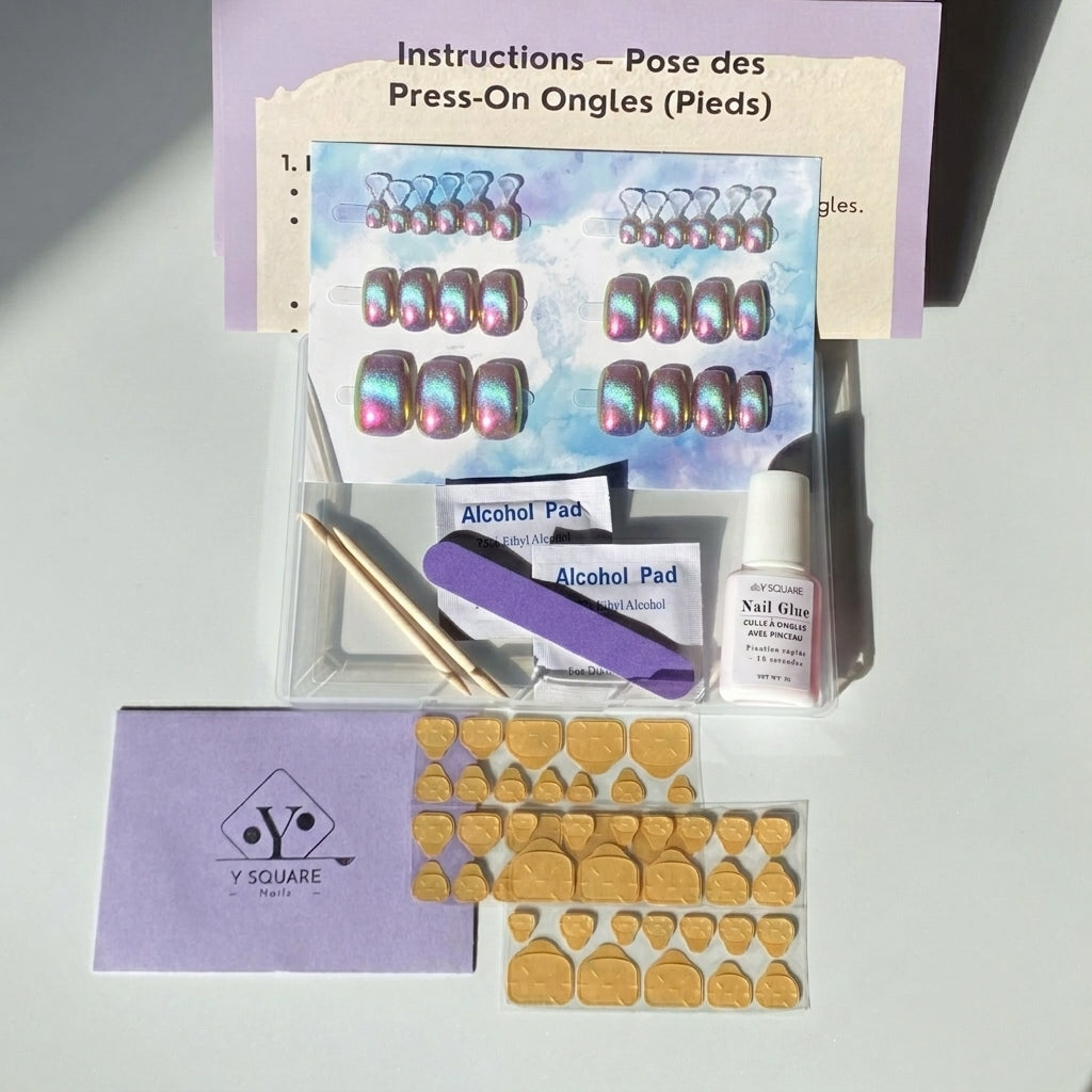 < Pédicure Chrome Neon > – Taille unique Press-on Nails Faits Main pour Pieds