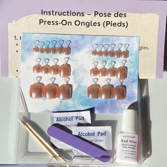 < Pédicure Perle Fumé > – Full Size Set Press-on Nails Handmade for feet
