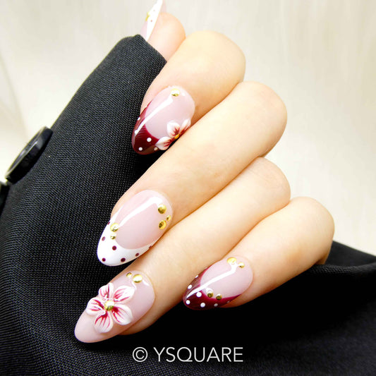 < Bohème à Pois > Y.Square Faux Ongles Fait Main Réutilisables