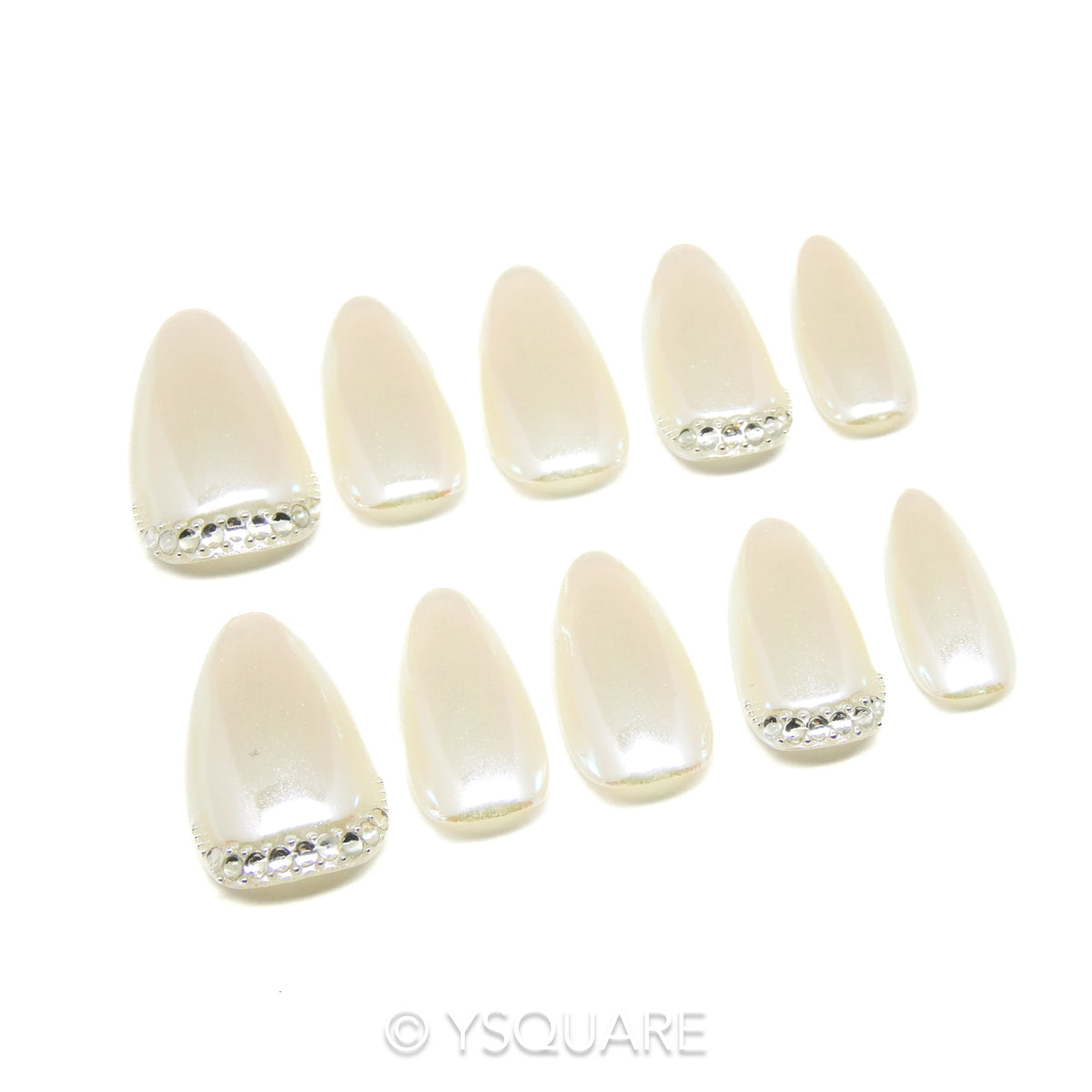 < Almond Pearl > Y.Square Faux Ongles Fait Main Réutilisables