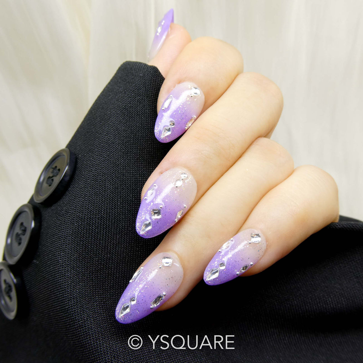 < Améthyste > Y.Square Faux Ongles Fait Main Réutilisables
