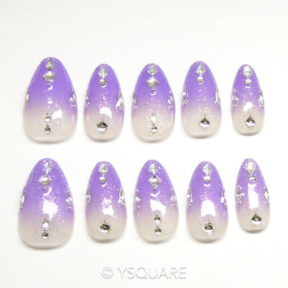 < Améthyste > Y.Square Faux Ongles Fait Main Réutilisables