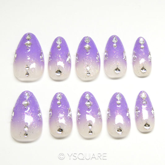 < Améthyste > Y.Square Faux Ongles Fait Main Réutilisables