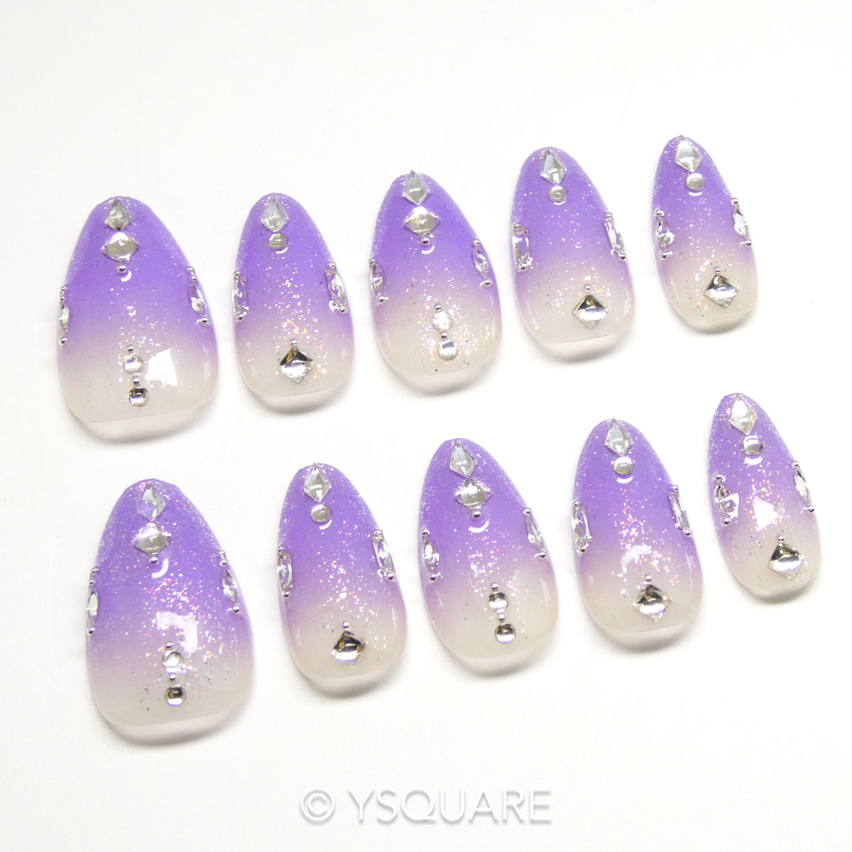 < Améthyste > Y.Square Faux Ongles Fait Main Réutilisables