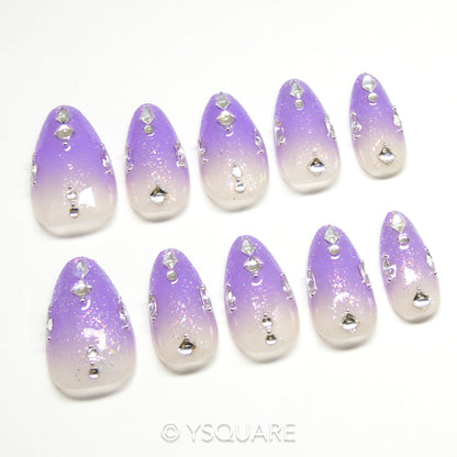 < Améthyste > Y.Square Faux Ongles Fait Main Réutilisables