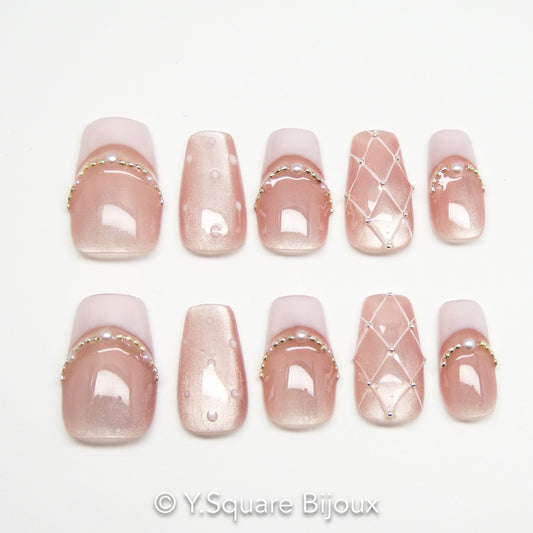 < Ballerina > Y.Square Faux Ongles Fait Main Réutilisables