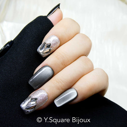 < Black Swan > Y.Square Faux Ongles Fait Main Réutilisables