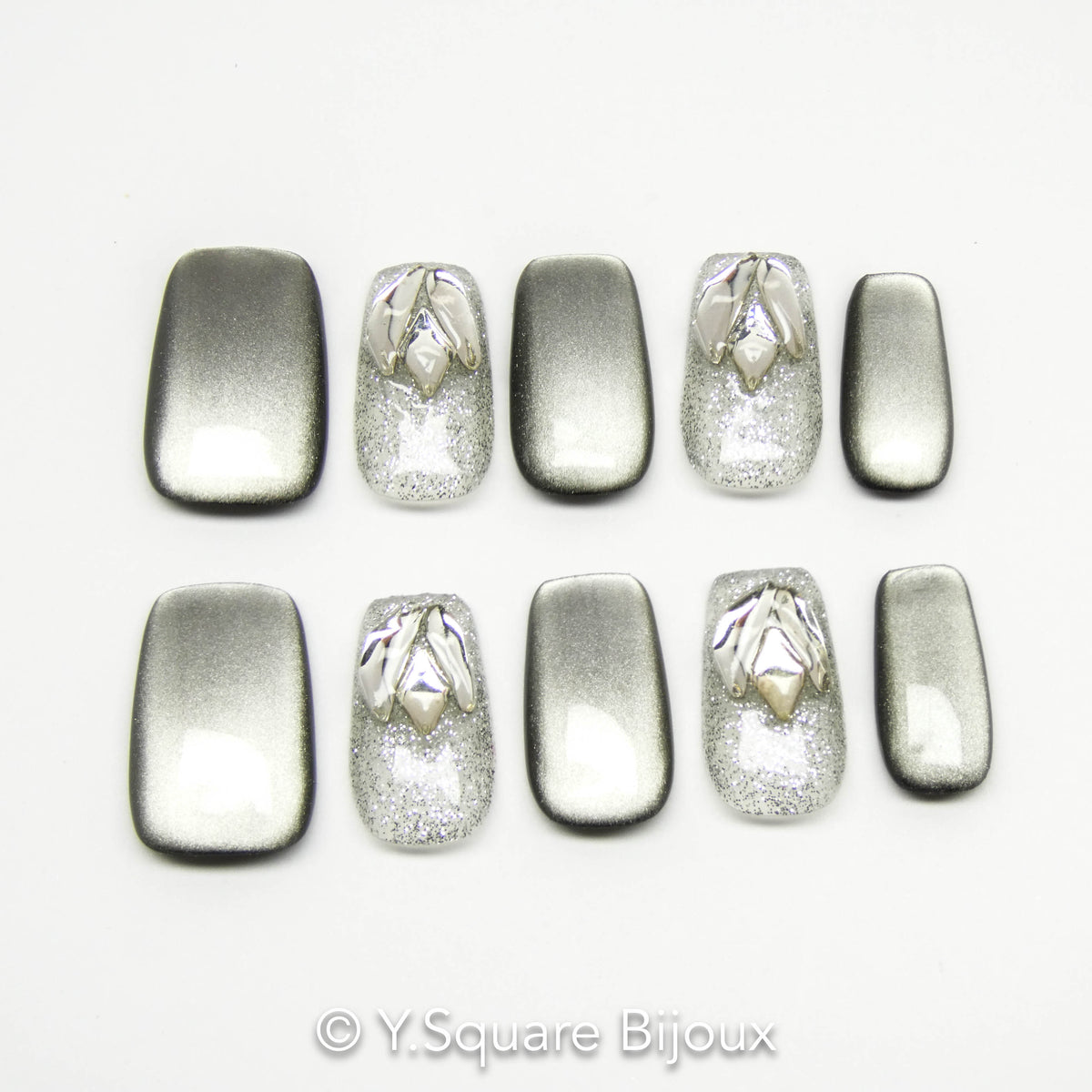 < Black Swan > Y.Square Faux Ongles Fait Main Réutilisables