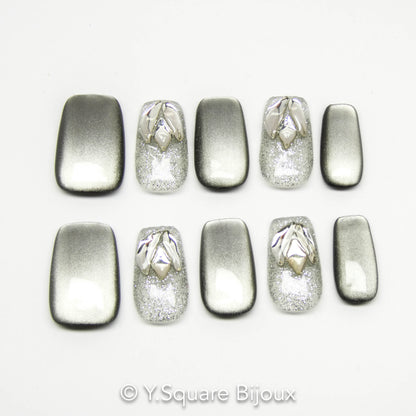< Black Swan > Y.Square Faux Ongles Fait Main Réutilisables