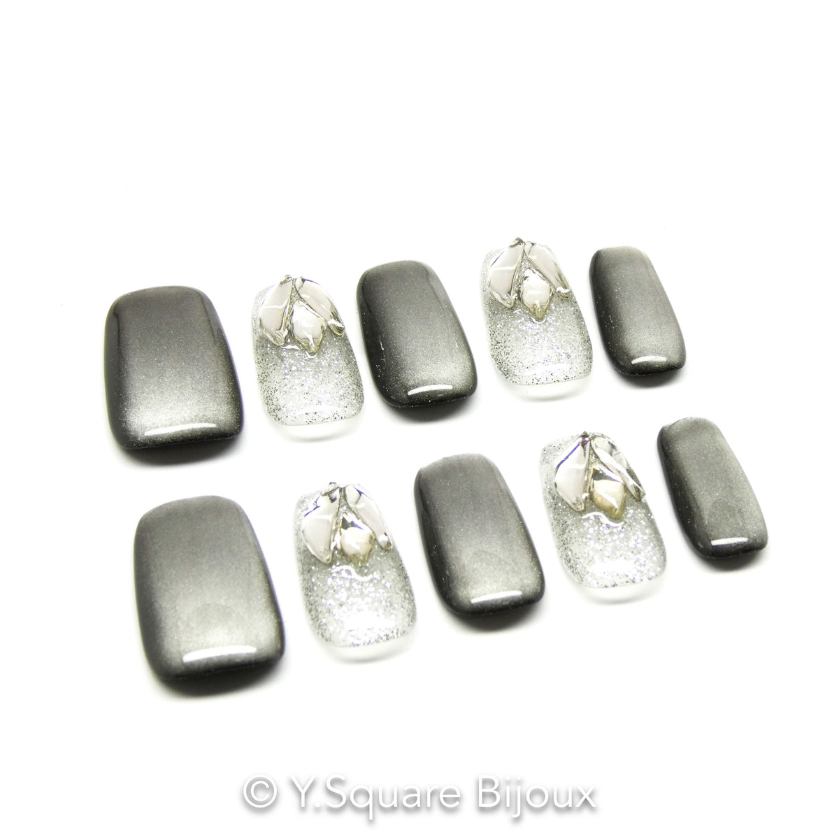 < Black Swan > Y.Square Faux Ongles Fait Main Réutilisables