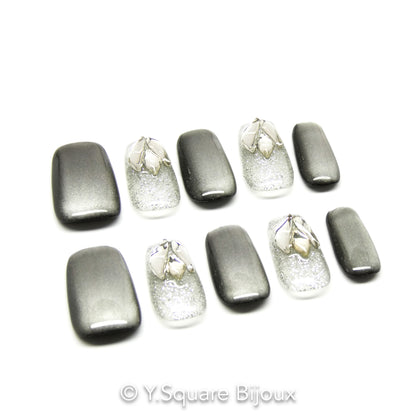 < Black Swan > Y.Square Faux Ongles Fait Main Réutilisables