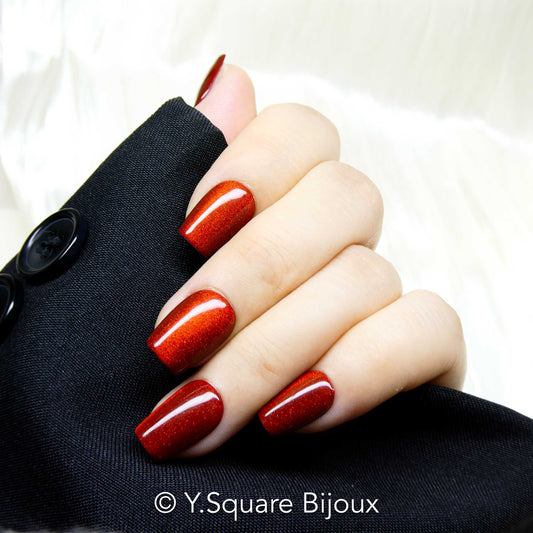 < Rouge Cerise > Y.Square Faux Ongles Fait Main Réutilisables