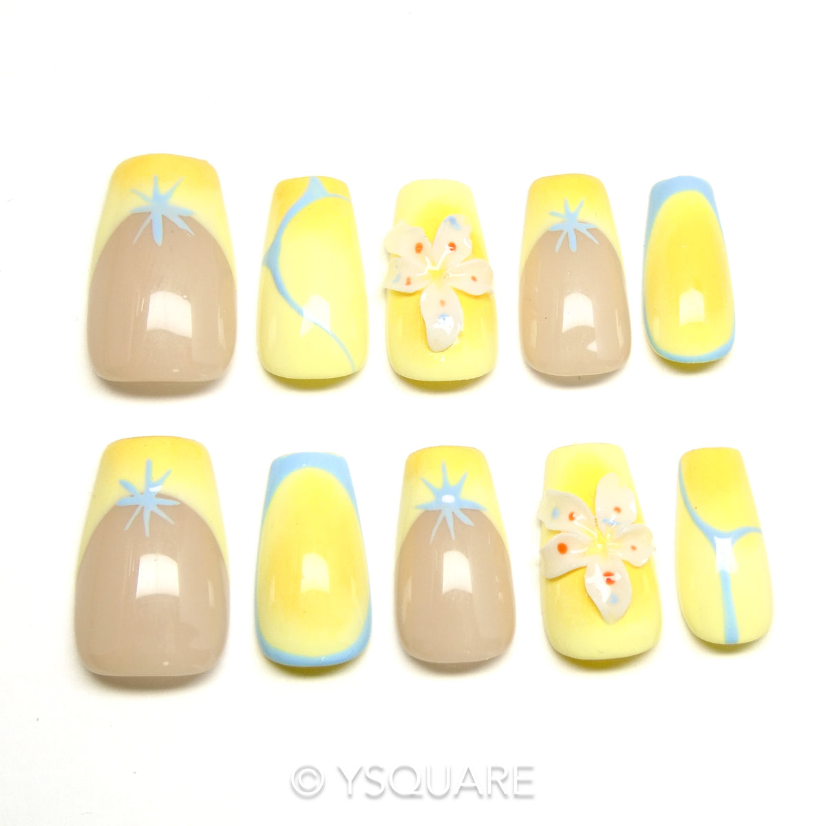 < Crème au Citron > Y.Square Faux Ongles Fait Main Réutilisables