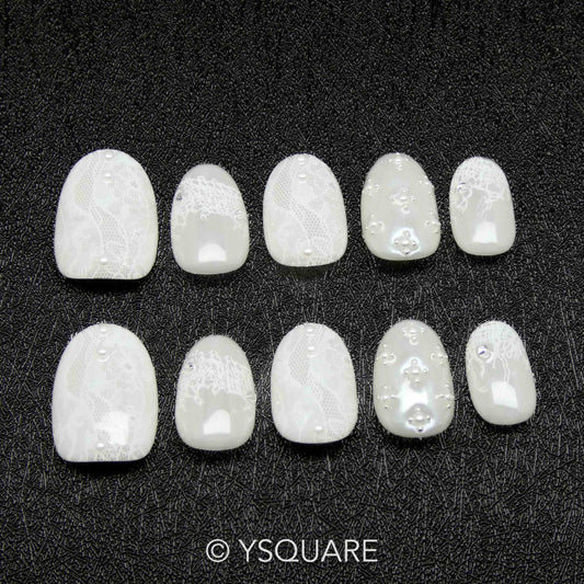 <Dentelle > Y.Square Press On Nails / Faux Ongles Fait Main Réutilisables