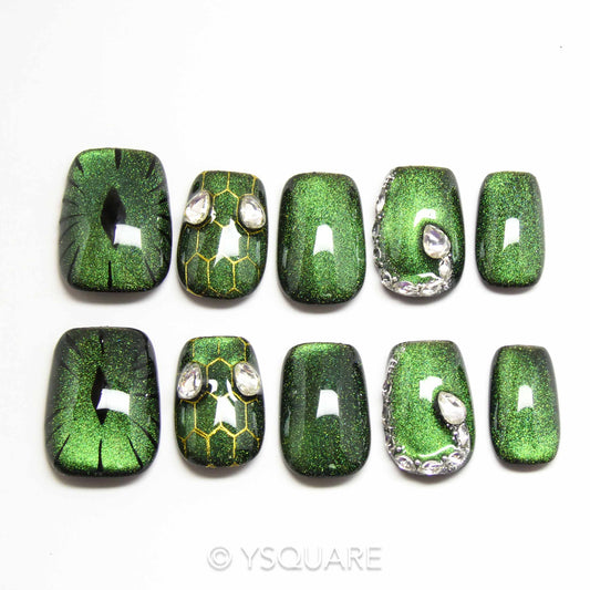 < Émeraude > Y.Square Faux Ongles Fait Main Réutilisables