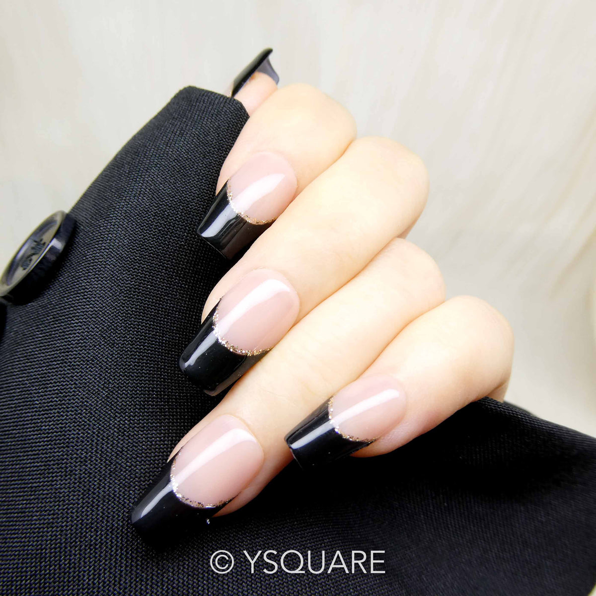  < French Noire > Y.Square Faux Ongles Fait Main Réutilisables