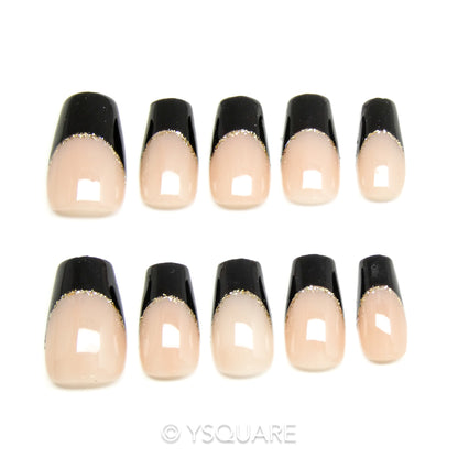  < French Noire > Y.Square Faux Ongles Fait Main Réutilisables