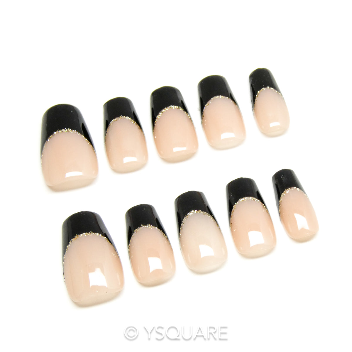  < French Noire > Y.Square Faux Ongles Fait Main Réutilisables