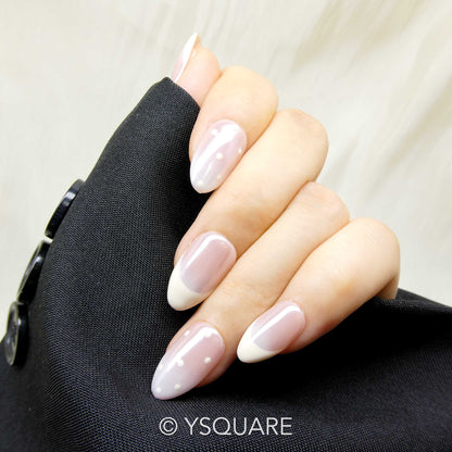 < French à pois > Y.Square Press On Nails / Faux Ongles Fait Main Réutilisables