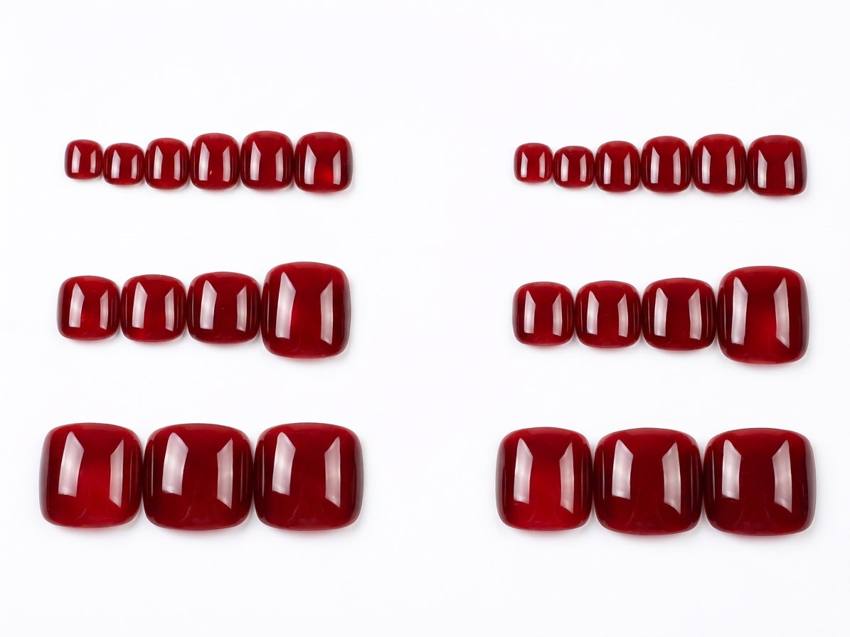 < Pédicure Scarlet > – Full Size Set Press-on Nails Handmade for feet
