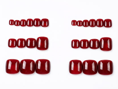 < Pédicure Scarlet > – Full Size Set Press-on Nails Handmade for feet