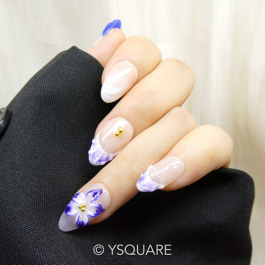 < Iris Bleu > Y.Square Faux Ongles Fait Main Réutilisables