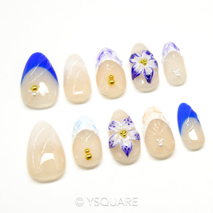 < Iris Bleu > Y.Square Faux Ongles Fait Main Réutilisables