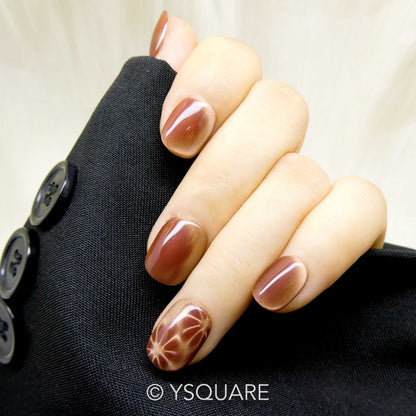 < Noisette > Y.Square Faux Ongles Fait Main Réutilisables