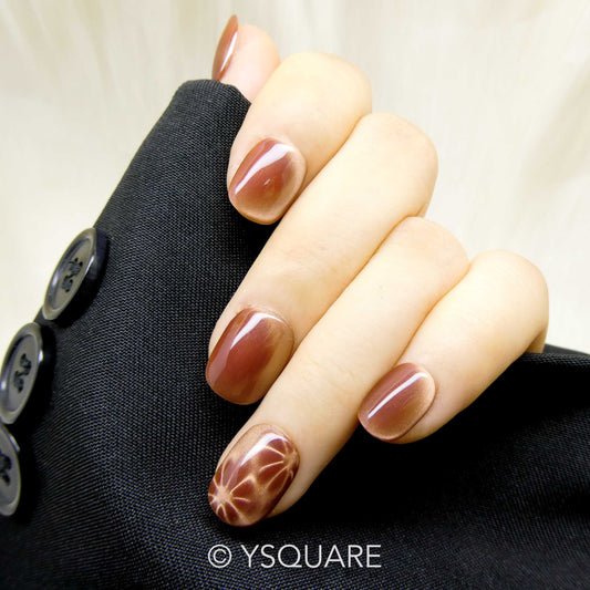 < Noisette > Y.Square Faux Ongles Fait Main Réutilisables