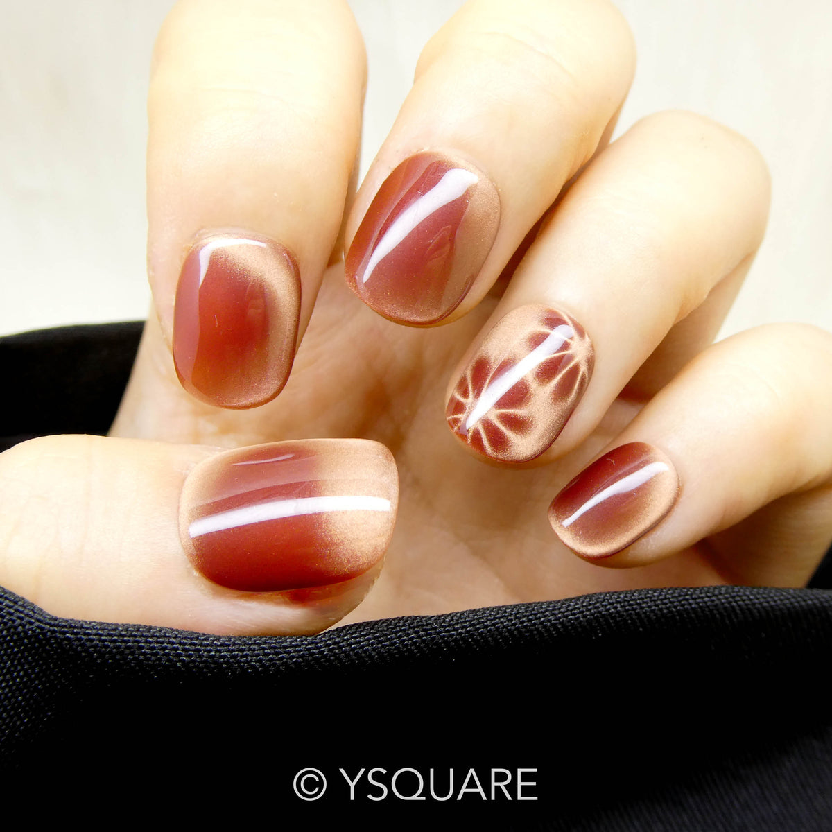 < Noisette > Y.Square Faux Ongles Fait Main Réutilisables