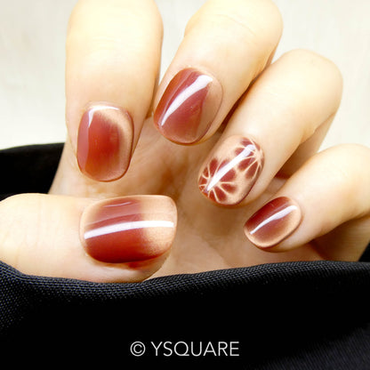 < Noisette > Y.Square Faux Ongles Fait Main Réutilisables