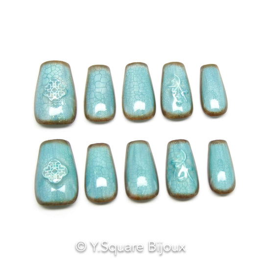 < Porcelaine > Y.Square Faux Ongles Fait Main Réutilisables