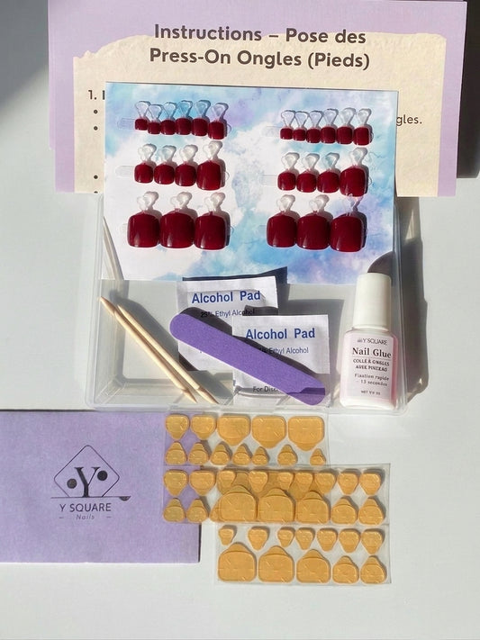 < Pédicure Bordeaux > – Full Size Set Press-on Nails Handmade for feet