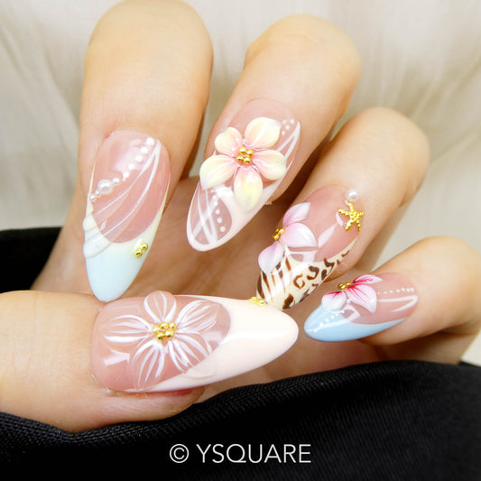 < Hibiscus > Y.Square Faux Ongles Fait Main Réutilisables