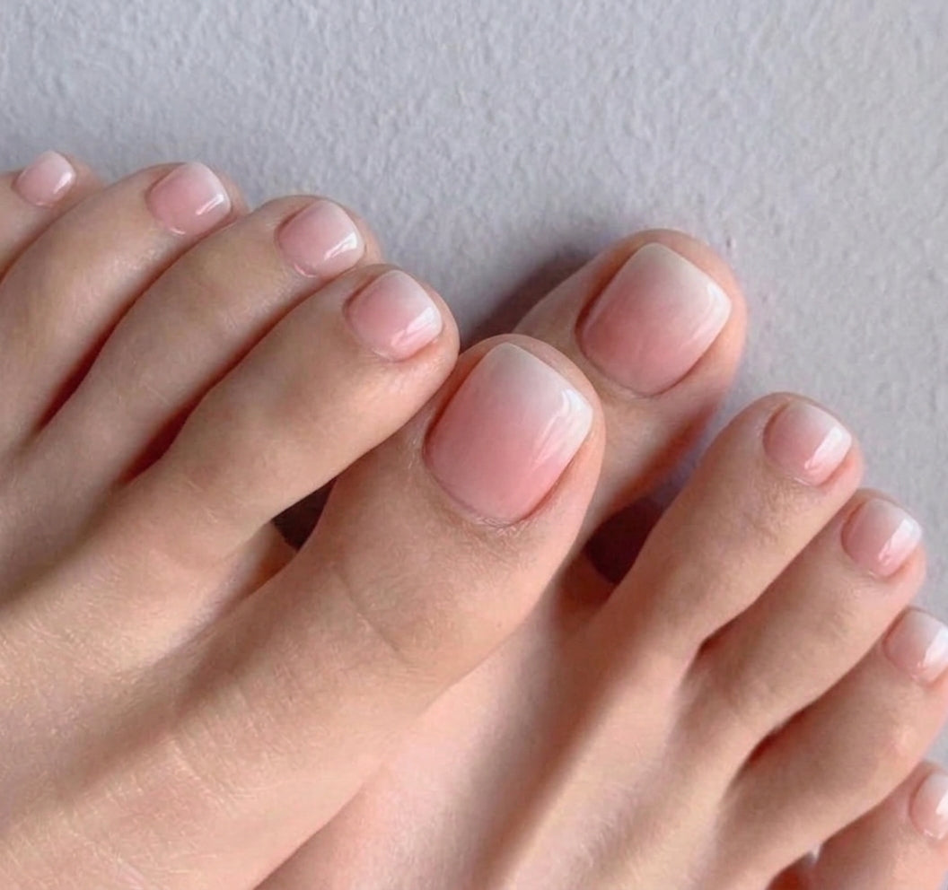 < Pédicure Babyboomer > – Full Size Set Press-on Nails Handmade for feet>