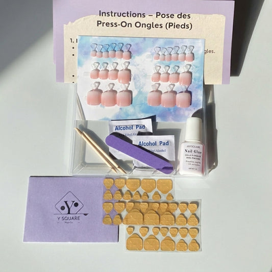 < Pédicure Babyboomer > – Full Size Set Press-on Nails Handmade for feet>