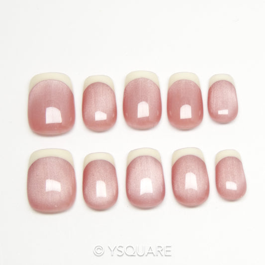 < Rose French > Y.Square Faux Ongles Fait Main Réutilisables