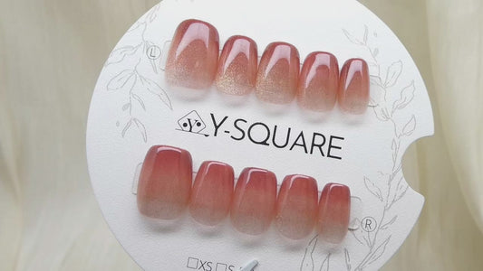 < Rosé Pétillant > Y.Square Faux Ongles Fait Main Réutilisables