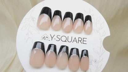  < French Noire > Y.Square Faux Ongles Fait Main Réutilisables