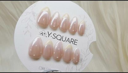 < French à pois > Y.Square Press On Nails / Faux Ongles Fait Main Réutilisables