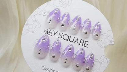 < Améthyste > Y.Square Faux Ongles Fait Main Réutilisables