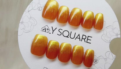 < Soleil d’Automne > Y.Square Faux Ongles Fait Main Réutilisables