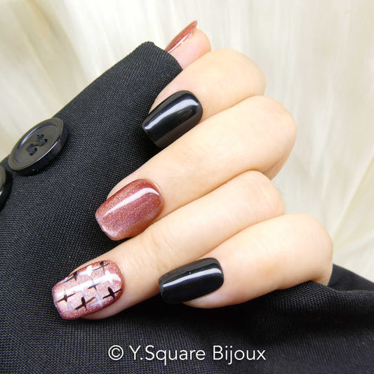 < Framboise > Y.Square Faux Ongles Fait Main Réutilisables
